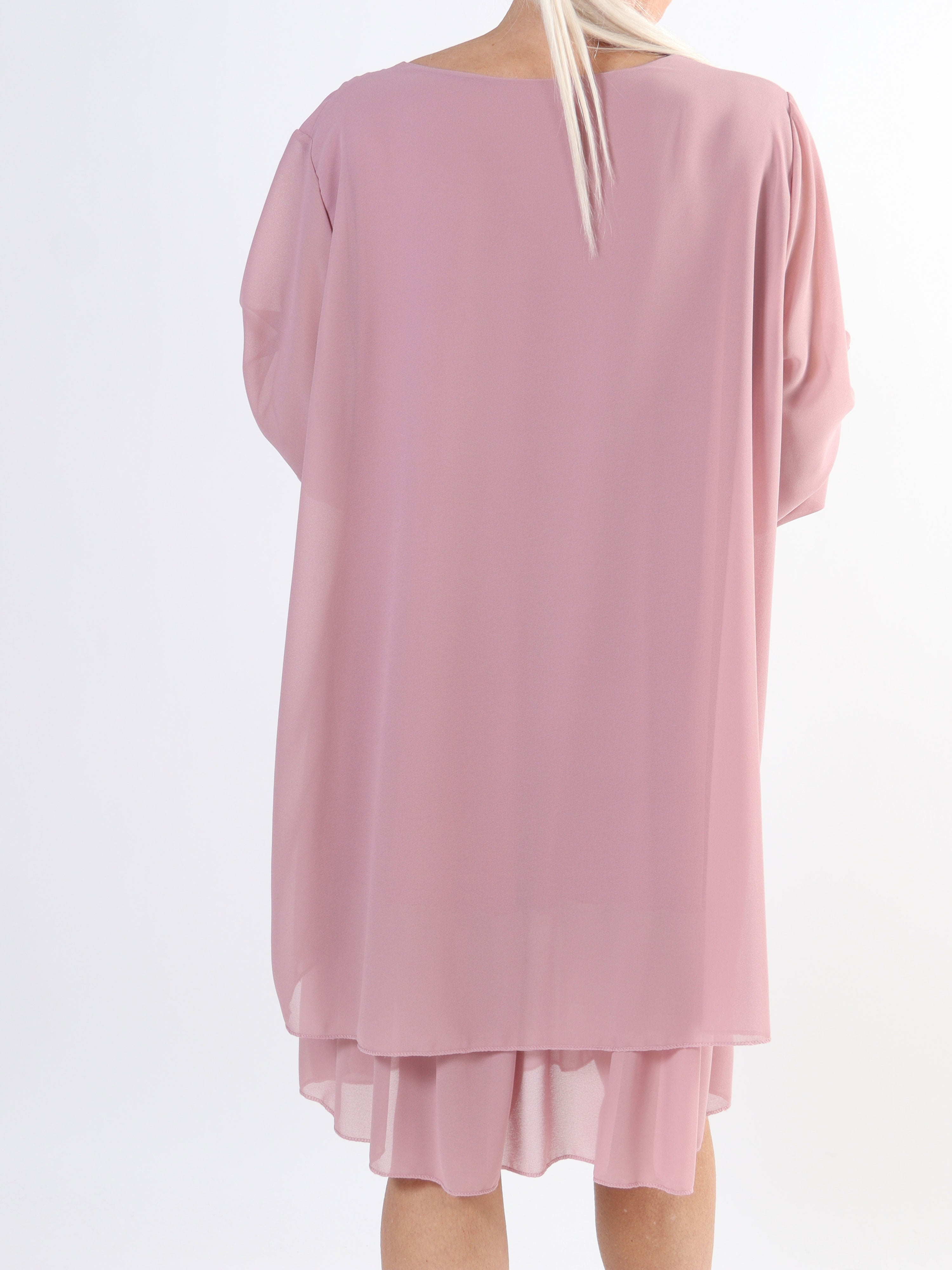 Jill - Chiffon tunikakjole med viskose underkjole